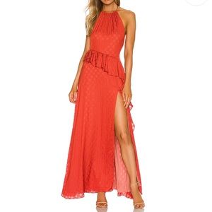 Revolve LPA alessa dress ruffle backless slit maxi